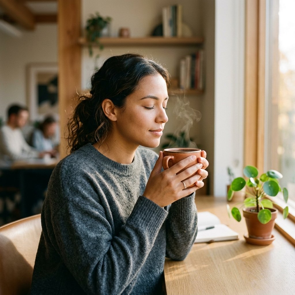 Persona practicando pausas conscientes en el entorno laboral para reducir el estrés