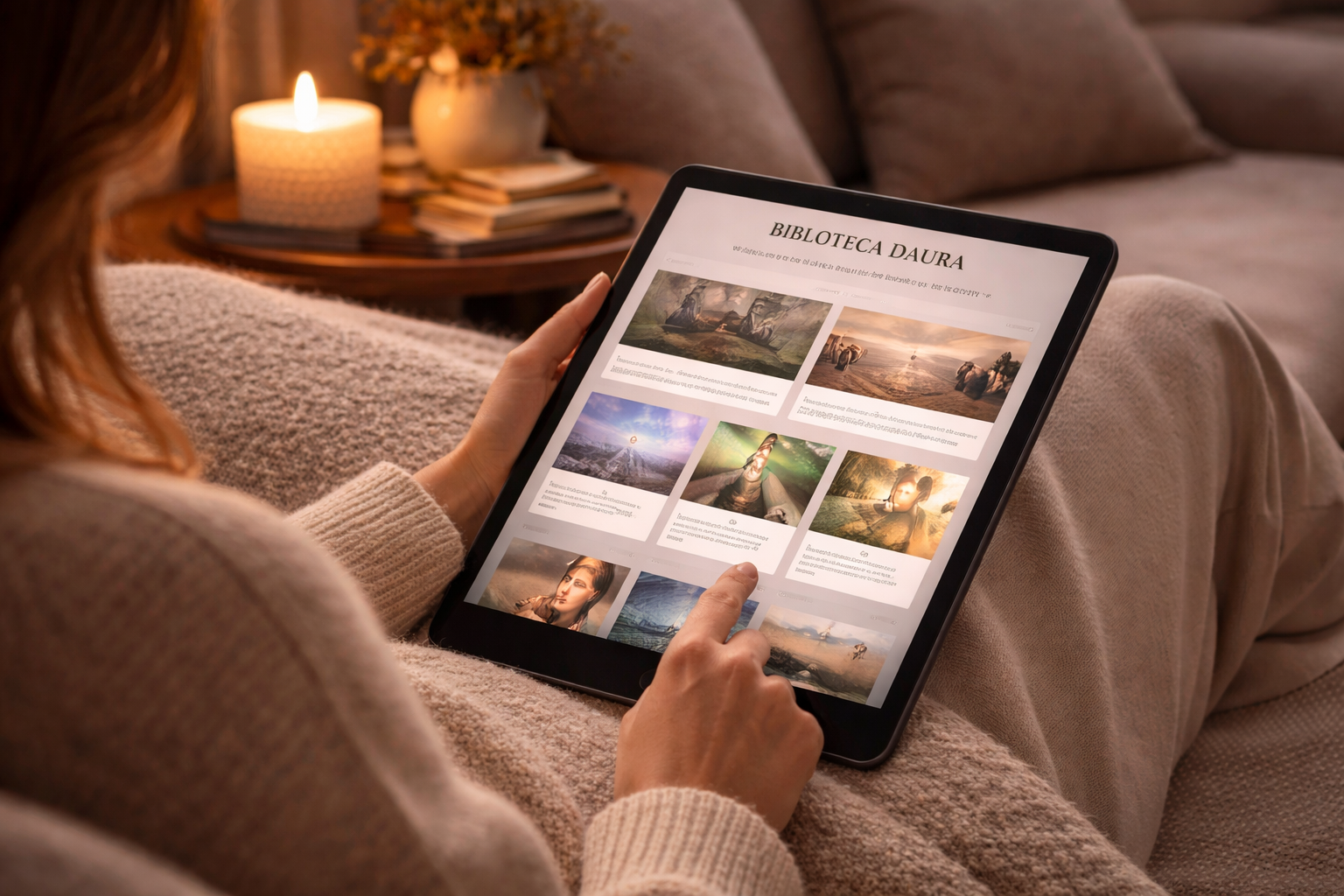 Biblioteca elegante con libros y luz cálida